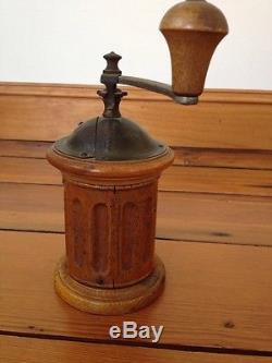 Vintage Antique FB Fabrica Nazionale Italian Hand Cranked Wood Coffee Grinder