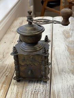 Vintage/Antique French Brass Coffee Grinder 1950-1960 Wood Handle Knob Works