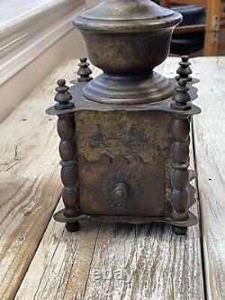 Vintage/Antique French Brass Coffee Grinder 1950-1960 Wood Handle Knob Works