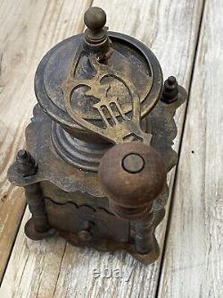 Vintage/Antique French Brass Coffee Grinder 1950-1960 Wood Handle Knob Works