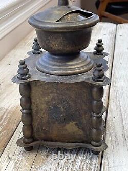 Vintage/Antique French Brass Coffee Grinder 1950-1960 Wood Handle Knob Works