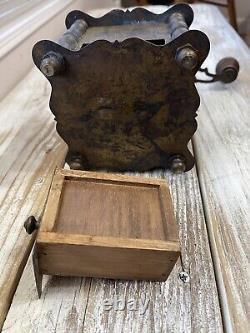 Vintage/Antique French Brass Coffee Grinder 1950-1960 Wood Handle Knob Works