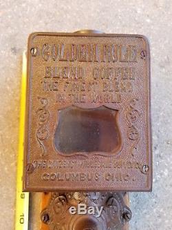 Vintage Antique Golden Rule Cast Iron Wall Mount Coffee Grinder