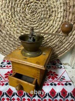 Vintage Antique Original Coffee Grinder Crank of Brass and Wood Rare