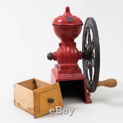 Vintage Antique Patendtado JMF Cast Iron Red Enamel Manual Coffee Grinder Spain