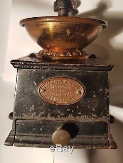 Vintage Antique Victorian Baldwin Son & Co. Brass Cast Iron Coffee Grinder