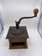 Vintage Antique Wood Coffee Bean Burr Grinder Mill Manual Cast Iron Hand Crank