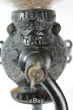 Vintage Arcade Coffee Grinder Wall Mount Antique with Original Freeport, ILL Glass