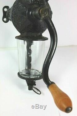 Vintage Arcade Coffee Grinder Wall Mount Antique with Original Freeport, ILL Glass