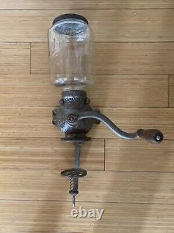 Vintage Arcade Crystal Coffee Grinder Wall Mount Cast Iron With Original Glass