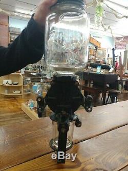 Vintage Arcade Crystal Coffee Grinder Wall Mount Hand Crank Antique Glass