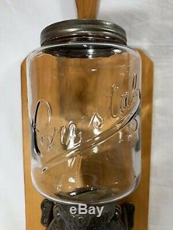 Vintage Arcade Crystal Coffee Grinder Wall Mount Hand Crank Antique Glass EXC