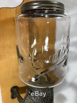 Vintage Arcade Crystal Coffee Grinder Wall Mount Hand Crank Antique Glass EXC