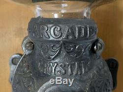 Vintage Arcade Crystal Coffee Grinder Wall Mount Hand Crank Antique Glass EXC