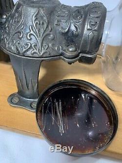 Vintage Arcade Crystal Coffee Grinder Wall Mount Hand Crank Antique Glass EXC