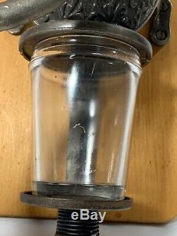 Vintage Arcade Crystal Coffee Grinder Wall Mount Hand Crank Antique Glass EXC