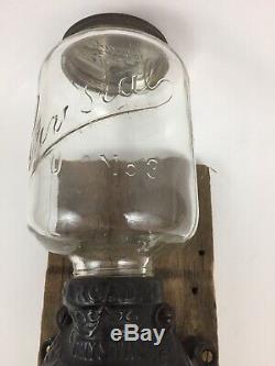 Vintage Arcade Crystal No. 3 Coffee Grinder Wall Mount Hand Crank Antique Glass