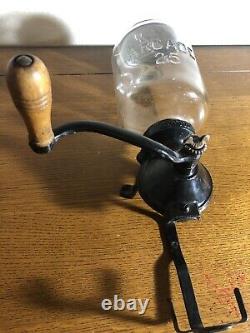 Vintage Atwood Antique Arcade 25 Hand-Crank Coffee Grinder Glass Wall Mount Mill