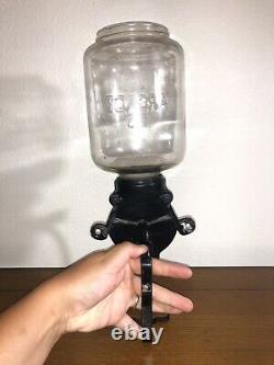 Vintage Atwood Antique Arcade 25 Hand-Crank Coffee Grinder Glass Wall Mount Mill