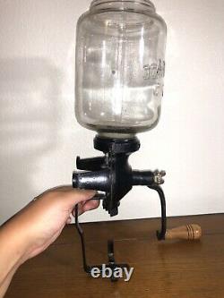 Vintage Atwood Antique Arcade 25 Hand-Crank Coffee Grinder Glass Wall Mount Mill