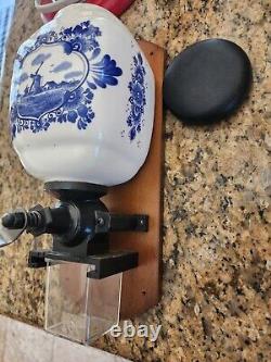 Vintage Blue Delft Coffee Grinder Dutch Holland Windmill Wall Mount