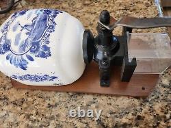 Vintage Blue Delft Coffee Grinder Dutch Holland Windmill Wall Mount