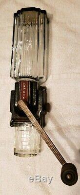 Vintage CRYSTAL ARCADE COFFEE GRINDER COMPLETE WITH BOTTOM CUP CAST IRON ANTIQUE
