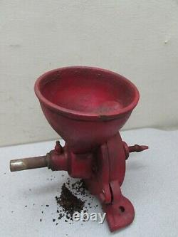 Vintage Cast Iron Primitive Coffee Grinder Spice Grain Mill Hand Crank Pully