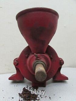 Vintage Cast Iron Primitive Coffee Grinder Spice Grain Mill Hand Crank Pully
