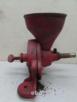 Vintage Cast Iron Primitive Coffee Grinder Spice Grain Mill Hand Crank Pully