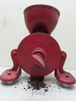 Vintage Cast Iron Primitive Coffee Grinder Spice Grain Mill Hand Crank Pully