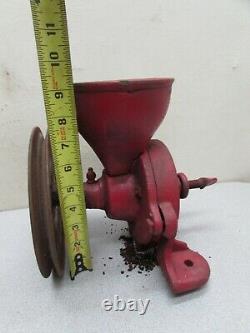 Vintage Cast Iron Primitive Coffee Grinder Spice Grain Mill Hand Crank Pully