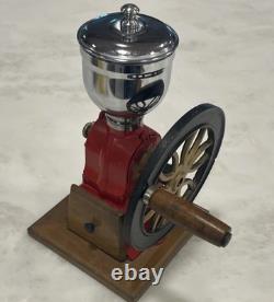 Vintage Cast Iron Single Wheel Manual Coffee Grinder Mill Red WORKS Adjustable G