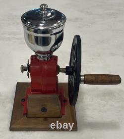 Vintage Cast Iron Single Wheel Manual Coffee Grinder Mill Red WORKS Adjustable G