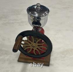 Vintage Cast Iron Single Wheel Manual Coffee Grinder Mill Red WORKS Adjustable G