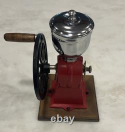 Vintage Cast Iron Single Wheel Manual Coffee Grinder Mill Red WORKS Adjustable G