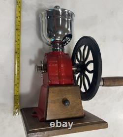 Vintage Cast Iron Single Wheel Manual Coffee Grinder Mill Red WORKS Adjustable G