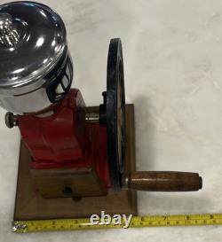 Vintage Cast Iron Single Wheel Manual Coffee Grinder Mill Red WORKS Adjustable G
