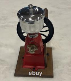 Vintage Cast Iron Single Wheel Manual Coffee Grinder Mill Red WORKS Adjustable G