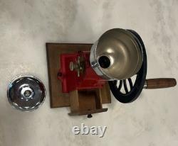 Vintage Cast Iron Single Wheel Manual Coffee Grinder Mill Red WORKS Adjustable G