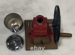 Vintage Cast Iron Single Wheel Manual Coffee Grinder Mill Red WORKS Adjustable G
