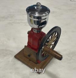 Vintage Cast Iron Single Wheel Manual Coffee Grinder Mill Red WORKS Adjustable G