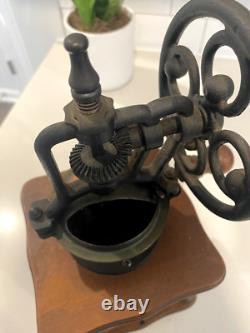 Vintage Coffee Grinder Ceramic and Wood Dutch Windmill Design Blue And White