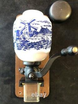 Vintage Coffee Grinder Dutch Windmill Delft Wall Mount Country Kitchen Crank