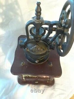 Vintage Coffee Grinder Mill Hand Wood Cast Iron Dove Tail Kitchen Décor