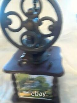 Vintage Coffee Grinder Mill Hand Wood Cast Iron Dove Tail Kitchen Décor