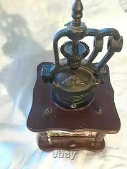 Vintage Coffee Grinder Mill Hand Wood Cast Iron Dove Tail Kitchen Décor