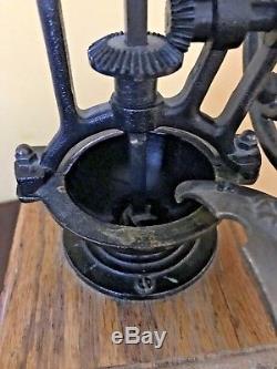 Vintage Coffee Grinder Mill Wheel Wood & Cast Iron Drawer Handcrafted Authentic