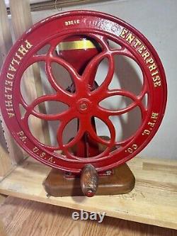 Vintage Coffee Mill Grain Grinder Antique Cast Iron Enterprise Mfg #50 RED GOLD