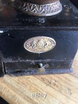 Vintage Coffee Mill Grinder Antique No. 3 Brass Iron Royal Crest A Kenrick &nSon